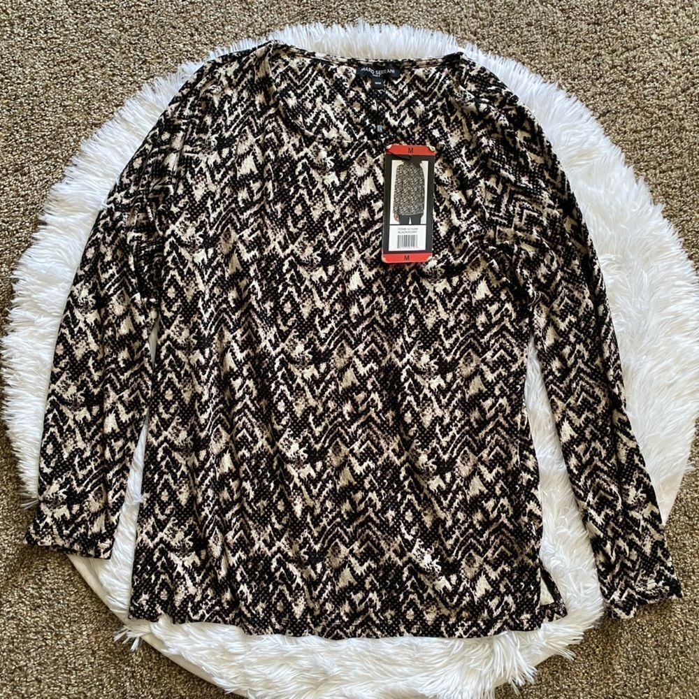Mario Serrani Animal Snake Print Crew Neck Top New Stretchy Womens Size Medium